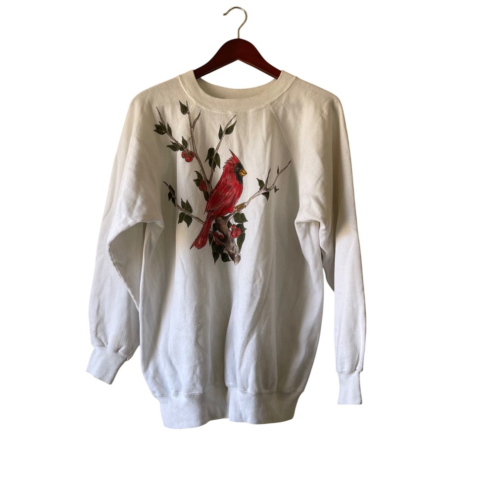 Vintage Cardinal Bird Graphic Crewneck‎ Sweatshirt XL
